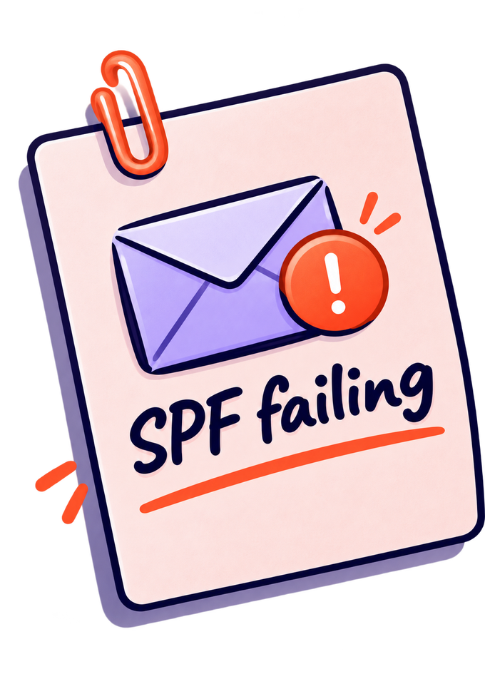 Example: a slip with an envelope and an alert reads: SPF failing.